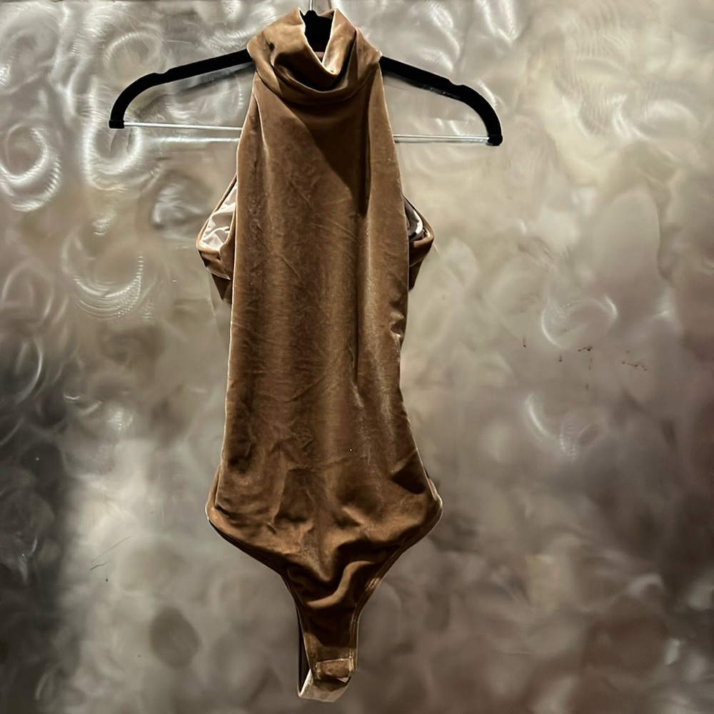 Alix NYC Brown Shiny Bodysuit Sz XS